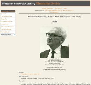 Velikovsky Papers, Princeton